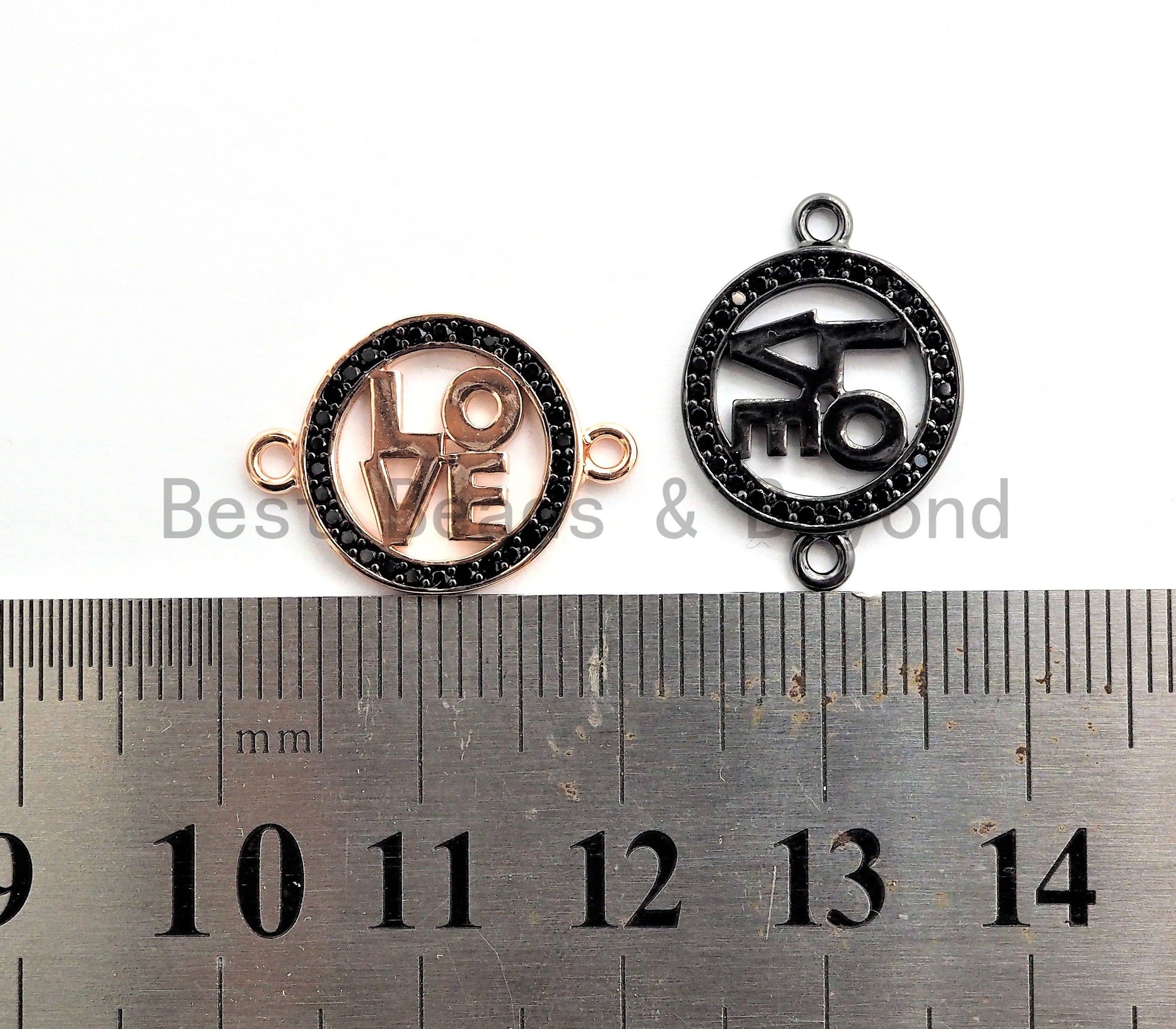 CZ Micro Pave Two Tone LOVE Round Connector Charm, 14x20mm,Cubic Zirconia Love Pave Beads, Gold/Rose gold/Silver/Black, SKU#Y144