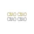 Clear CZ Ciao Word Stud Earrings, Sku#A355