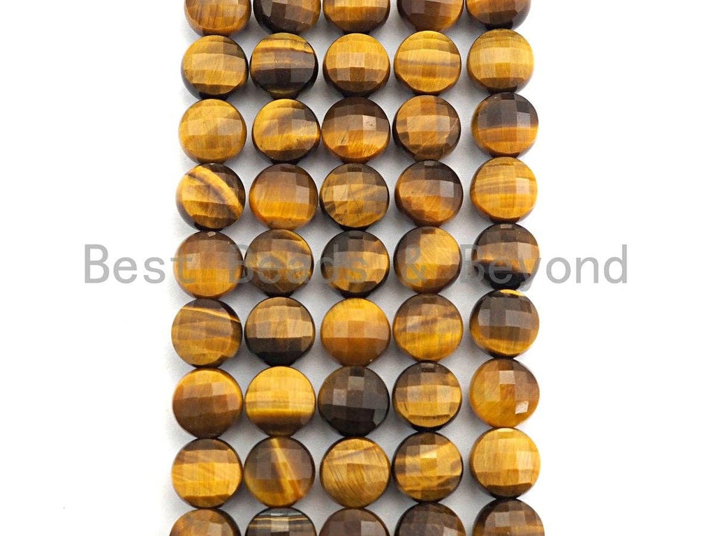 High Quality Natural Yellow Tiger Eye Checkerboard Cut Coin Shape Beads, 6mm/8mm/10mm Turtle Shell Cut Tiger Eye, 16" Full strand, Sku#U576