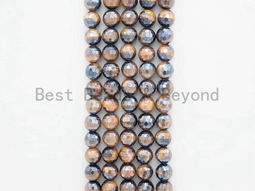 High Quality Mystic Plated Faceted Yellow Tiger Eye Beads, 6mm/8mm/10mm/12mm/14mm Tiger Eye Gemstone Beads, 15inch Full strand, SKU#U411
