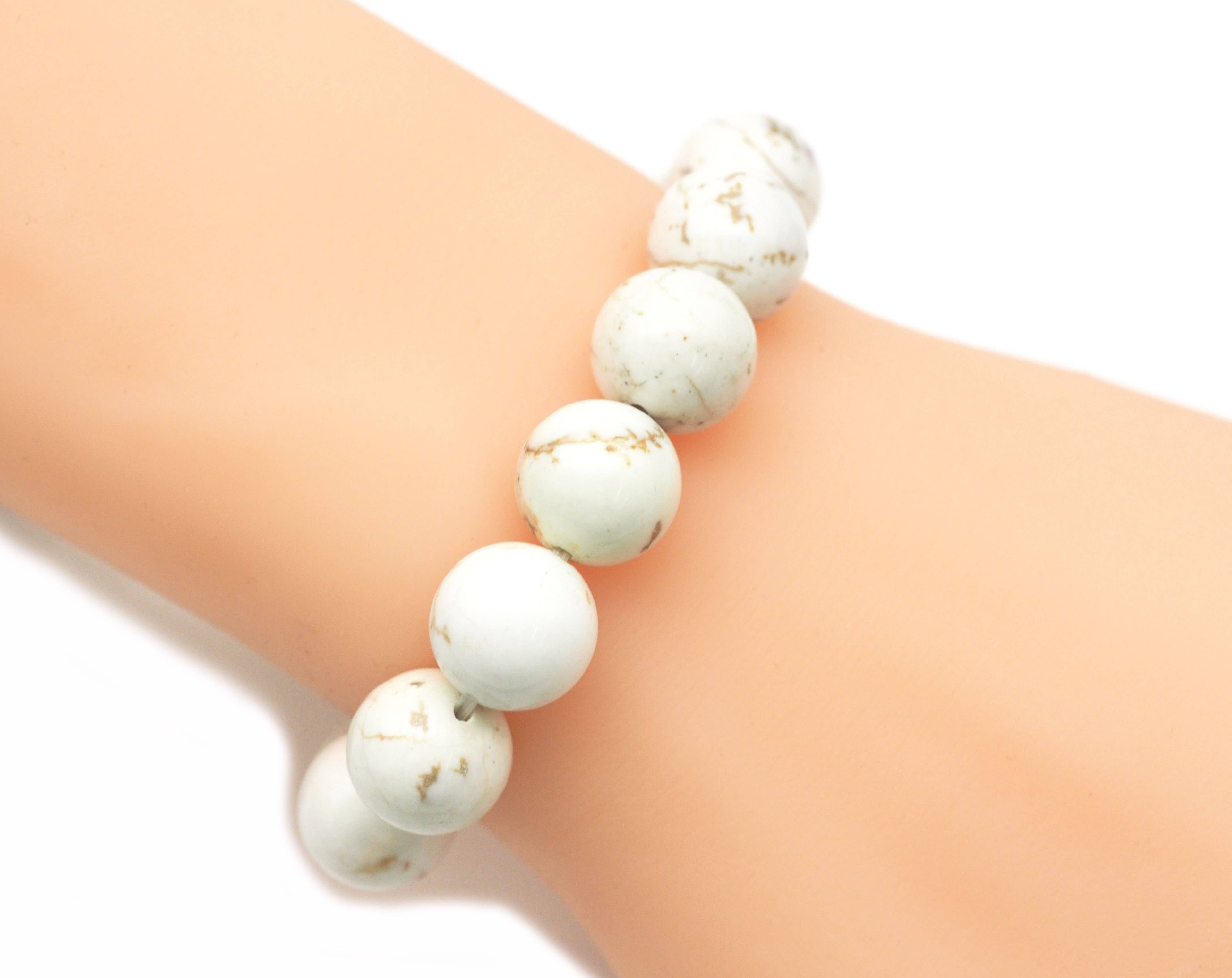 Howlite Round Smooth Stretchy Bracelet, Sku#EF93