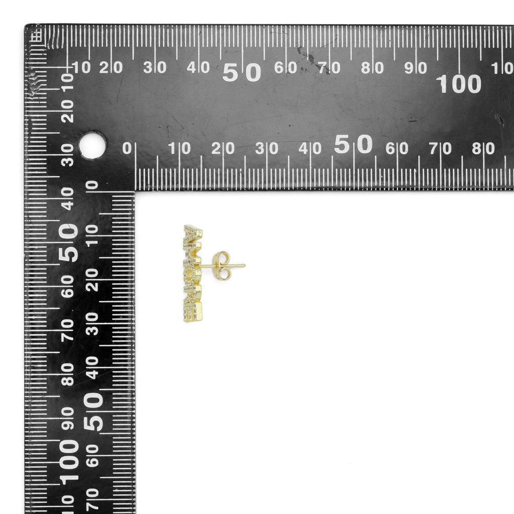 Clear CZ Amore Word Gold Silver Stud Earrings, Sku#A354