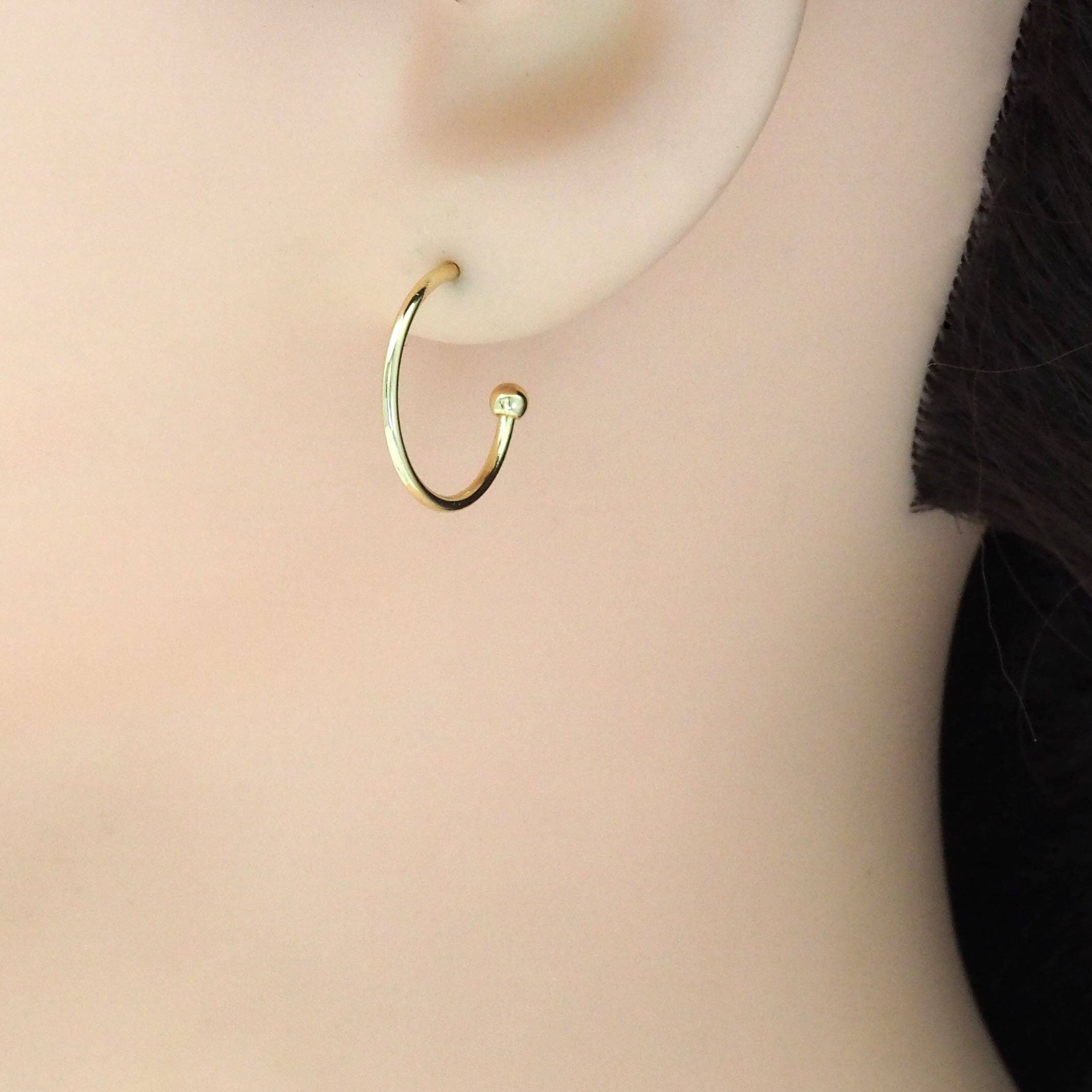 Gold hoop with ball end Earrings, Sku#LX385