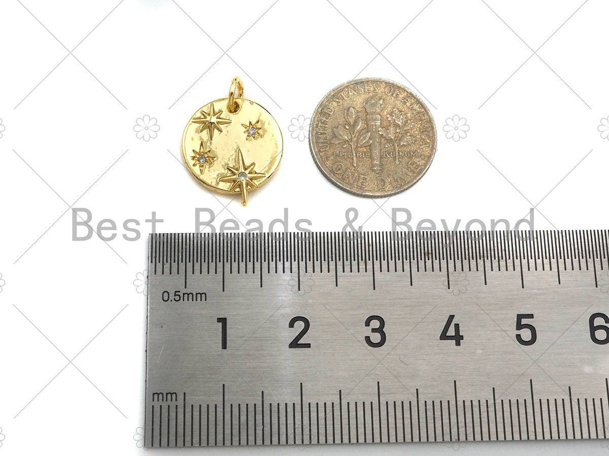 CZ Micro Pave North Star On Round Coin Pendant, Cubic Zirconia Round Pendant Charm for Necklace Bracelet Earrings Making, 14x16mm,sku#L362