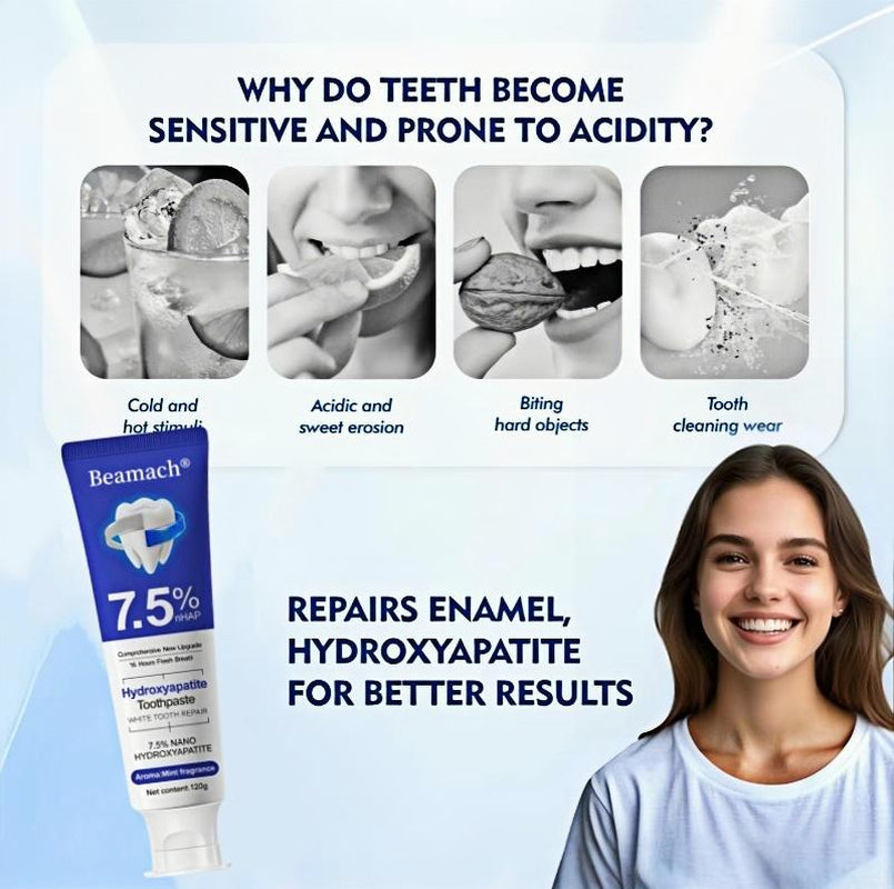 Beamach Hydroxyapatite Toothpaste 7.5% for Enamel Repair & Teeth Whitening Refreshing Flavor Fluoride-Free 4.23Oz Gentle Formula for Sensitive Teeth Care
