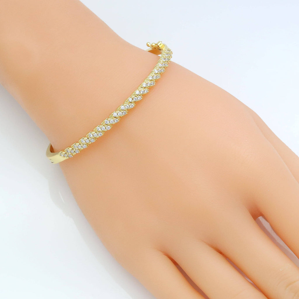 Gold CZ Twisted Link wheat flower Thin Bracelet, Sku#LX434
