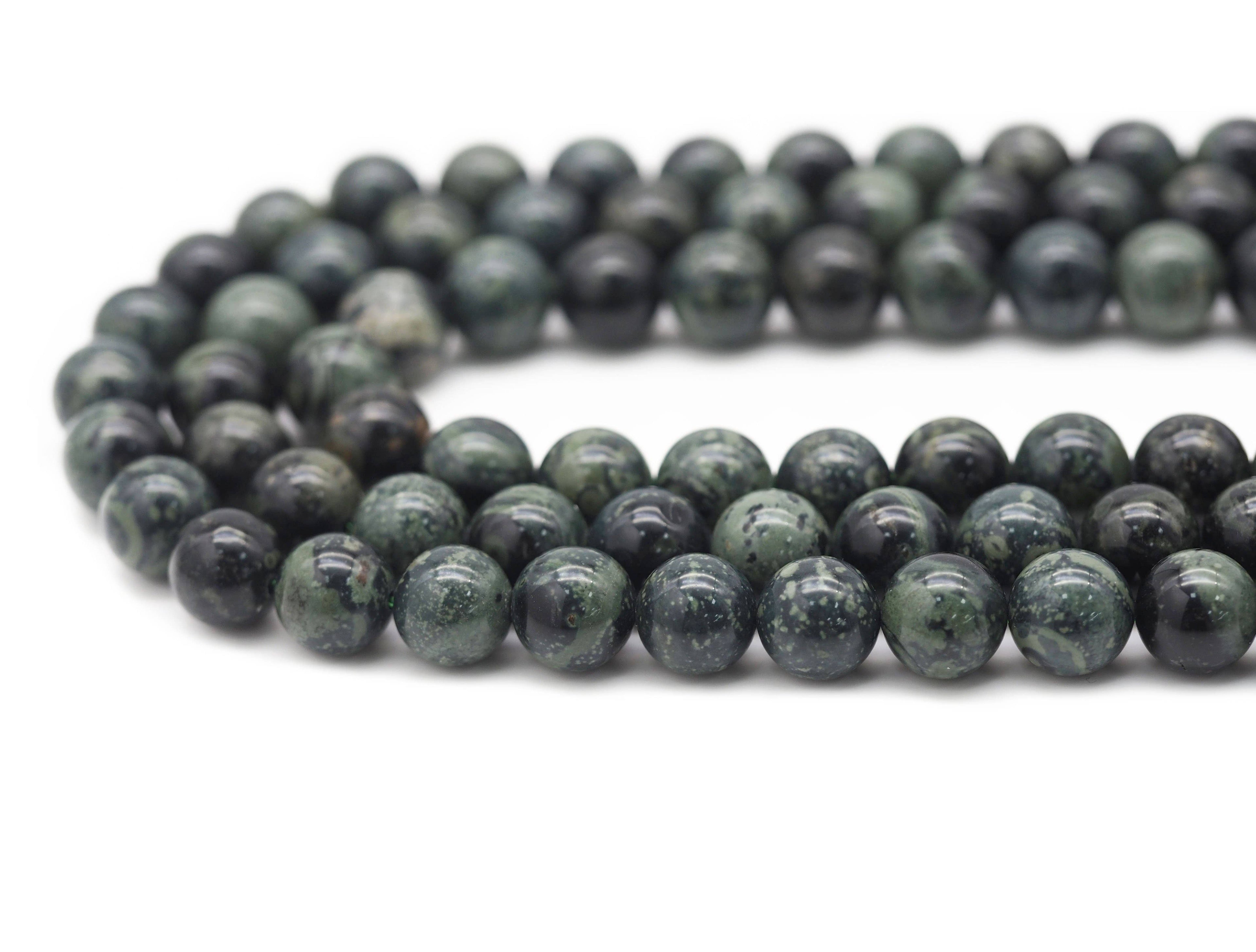 Natural Dark Green Kambaba Jasper Round Smooth Beads, Sku#U1329