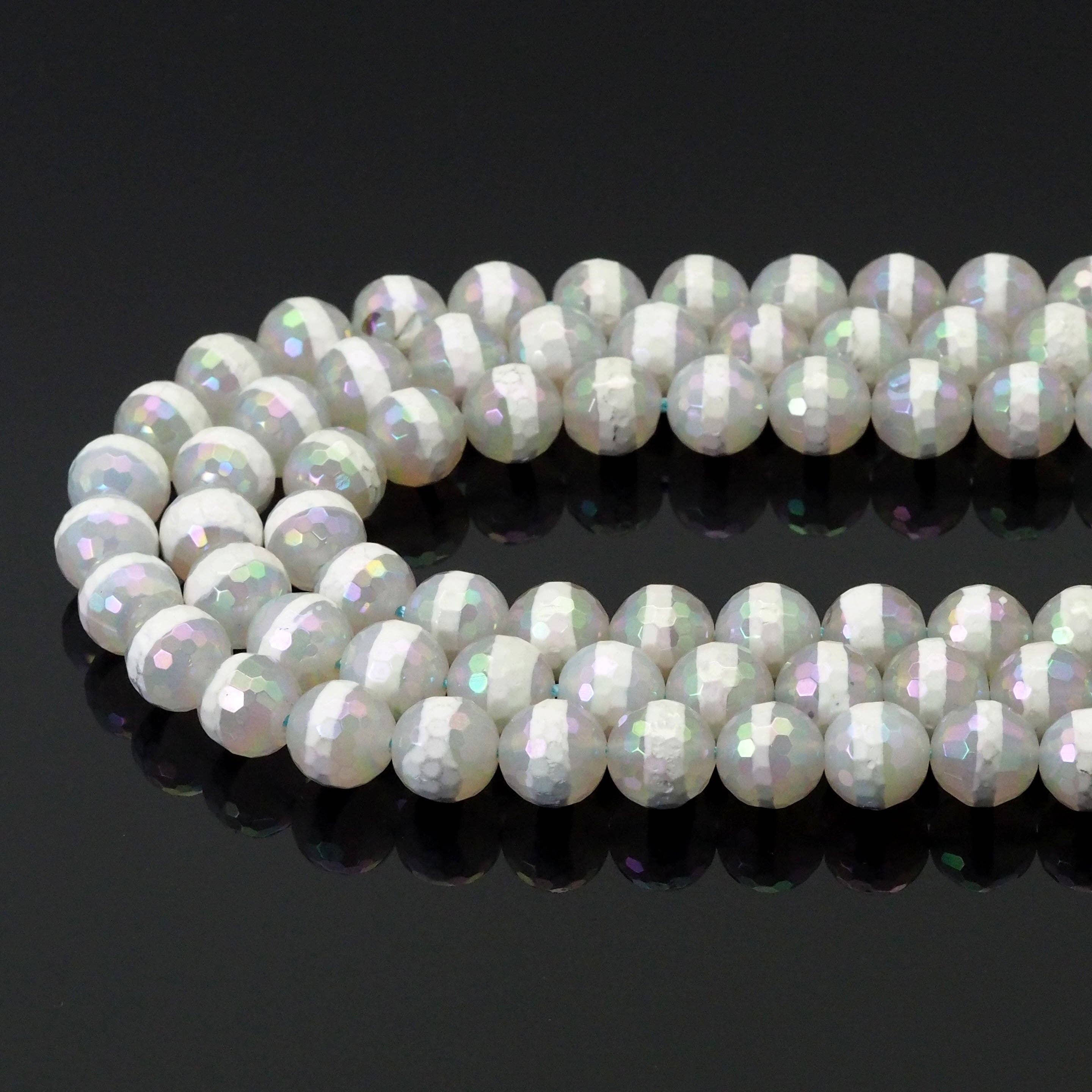 AB Mystic One Line White Agate Faceted Beads, Sku#UA315