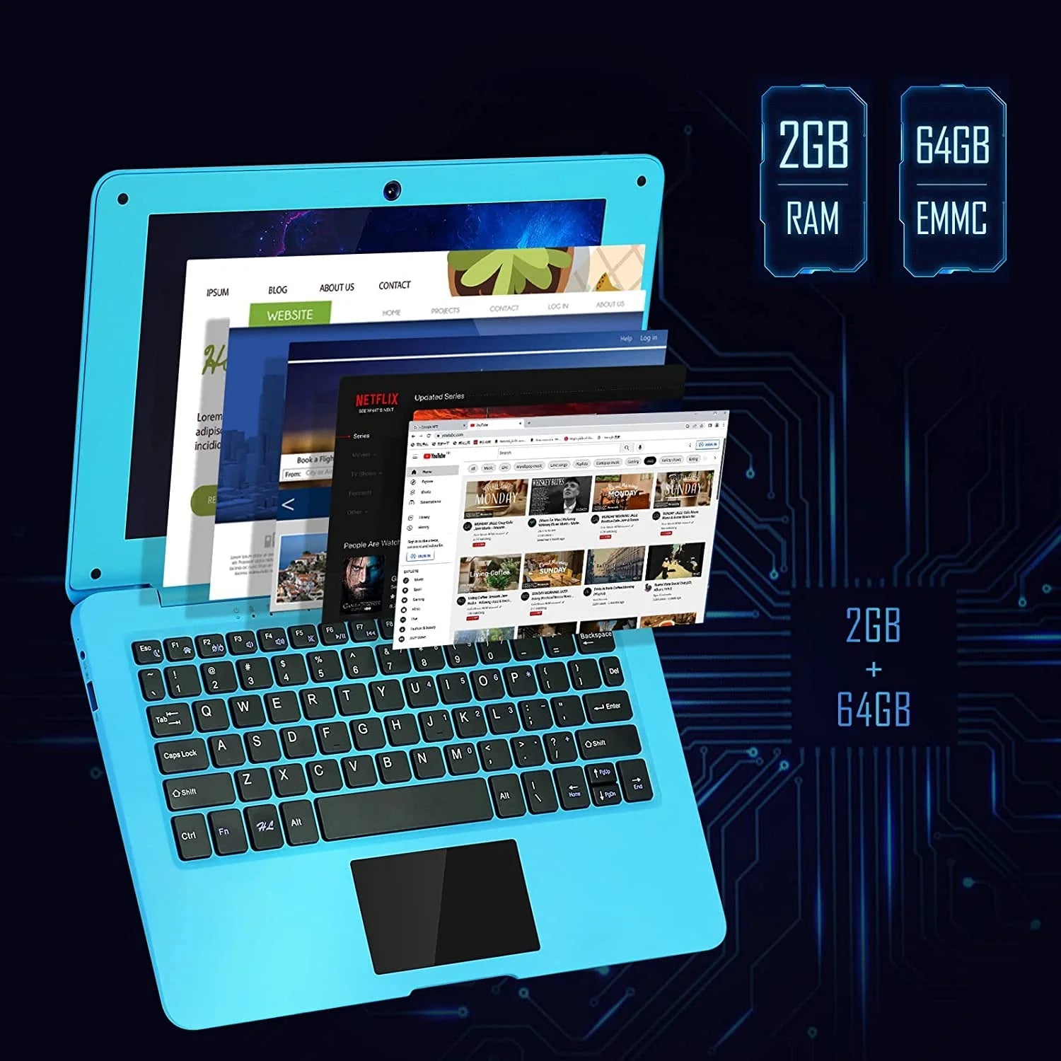 10.1 Inch Laptop Android 12.0 Computer, Quad Core Powered Netbook,2G RAM+64 GB ROM Mini Laptop Computer for Kids with Bag, Mouse, and Mouse Pad(Blue)