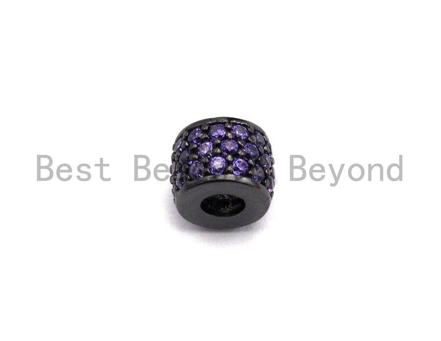 6x7mm Colored CZ Large Hole Cylinder/Drum Barrel Micro Pave Beads, CZ Big Hole Spacer Beads, Large Hole Spacer, sku#Y203