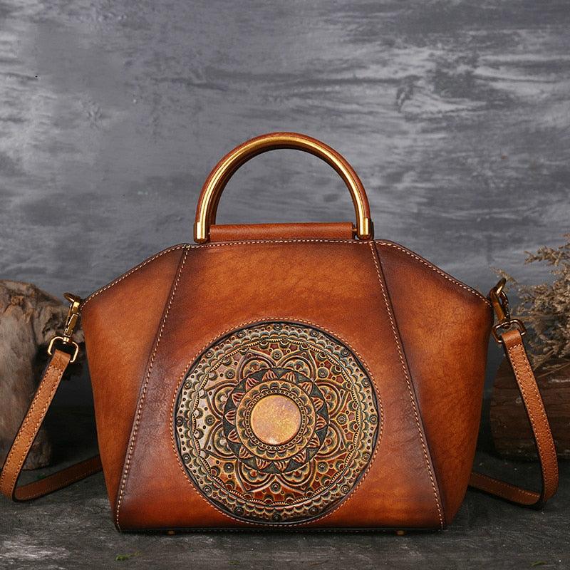 Sac à bandoulière en cuir gaufré Mandala