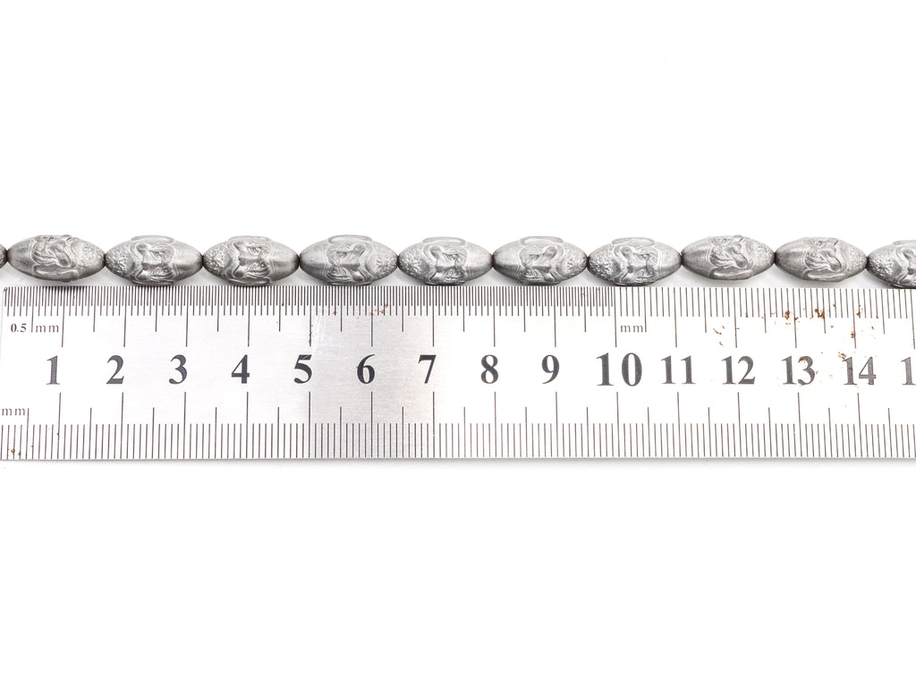 Natural Hematite Matt Silver Long Oval Beads, Old Man Head Carved, Oval Metallic Gemstone Beads, 8'' Full Strand, Sku#W52