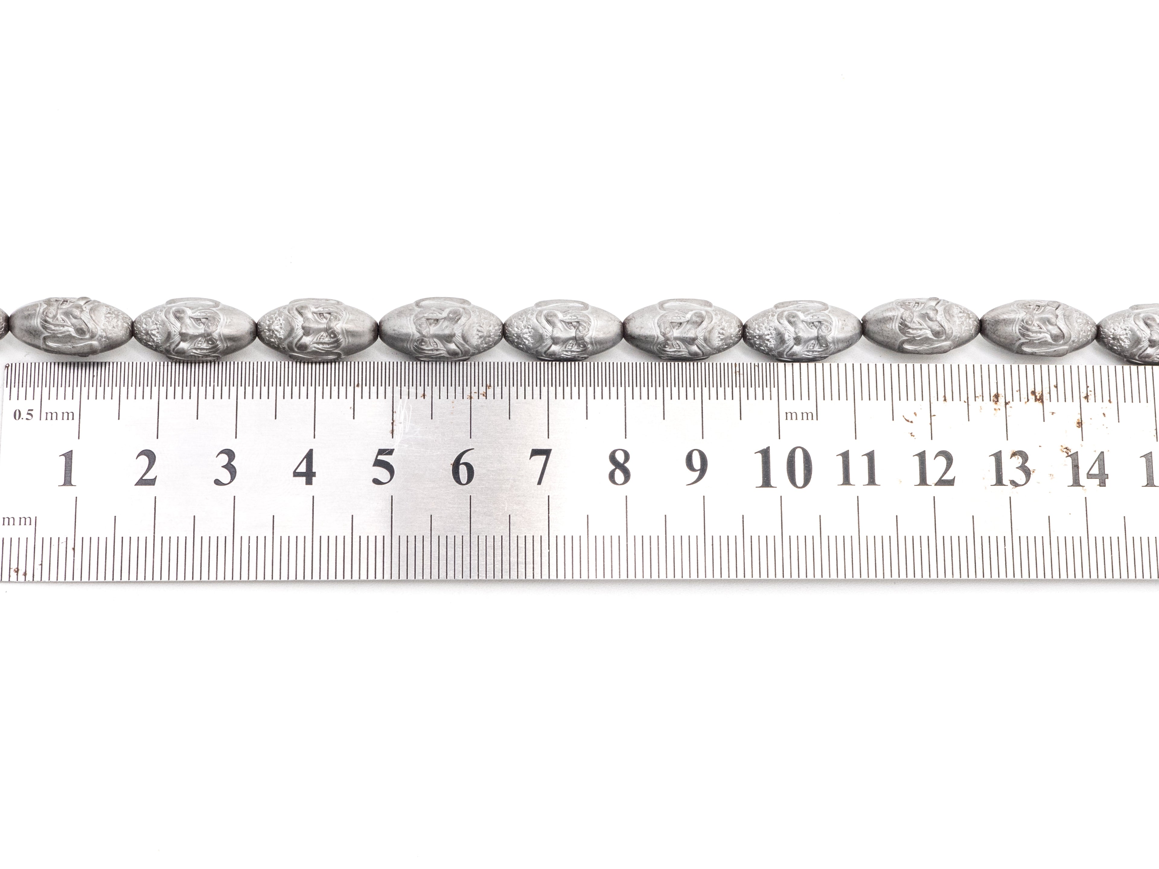 Natural Hematite Matt Silver Long Oval Beads, Old Man Head Carved, Oval Metallic Gemstone Beads, 8'' Full Strand, Sku#W52