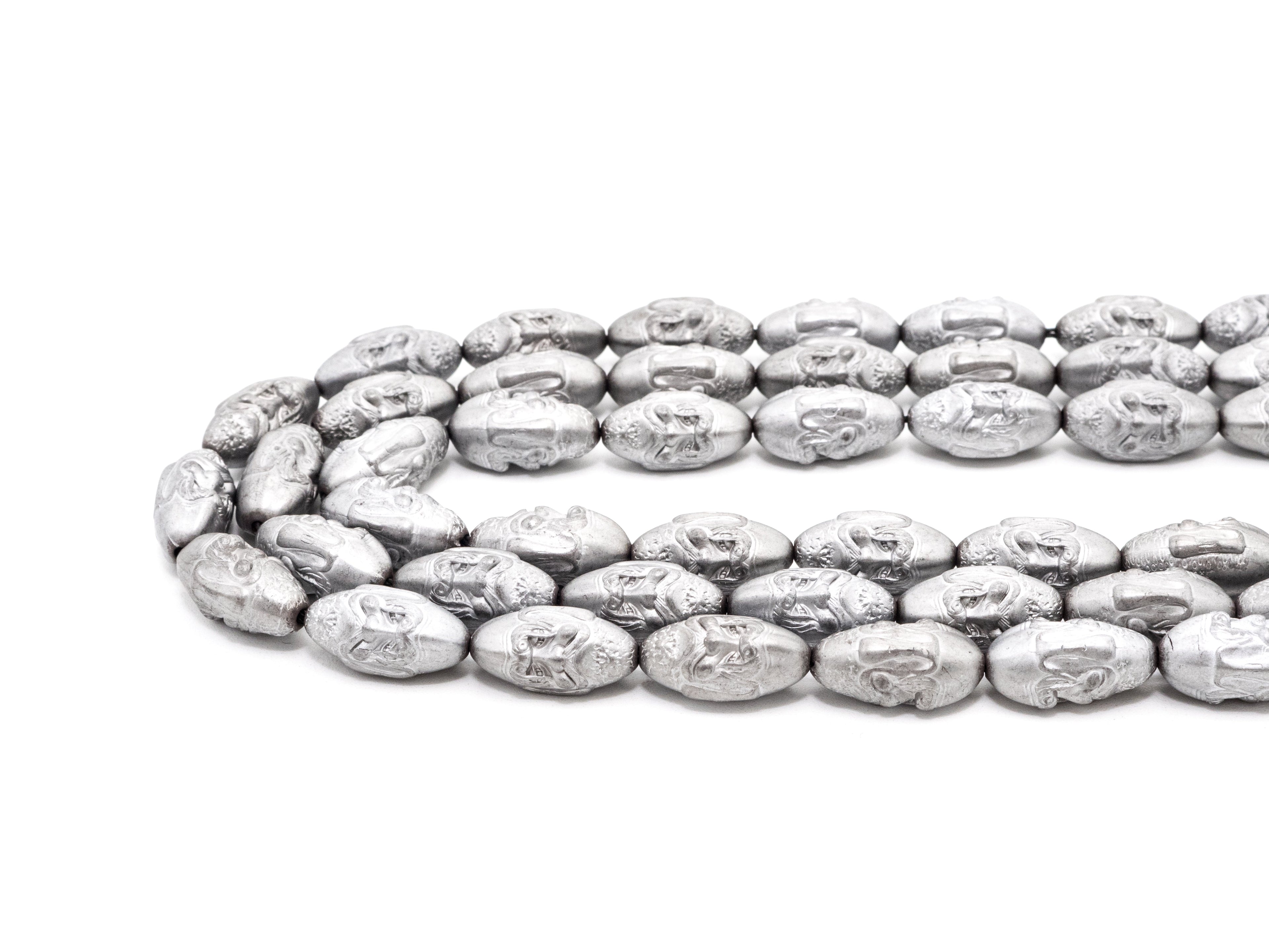 Natural Hematite Matt Silver Long Oval Beads, Old Man Head Carved, Oval Metallic Gemstone Beads, 8'' Full Strand, Sku#W52