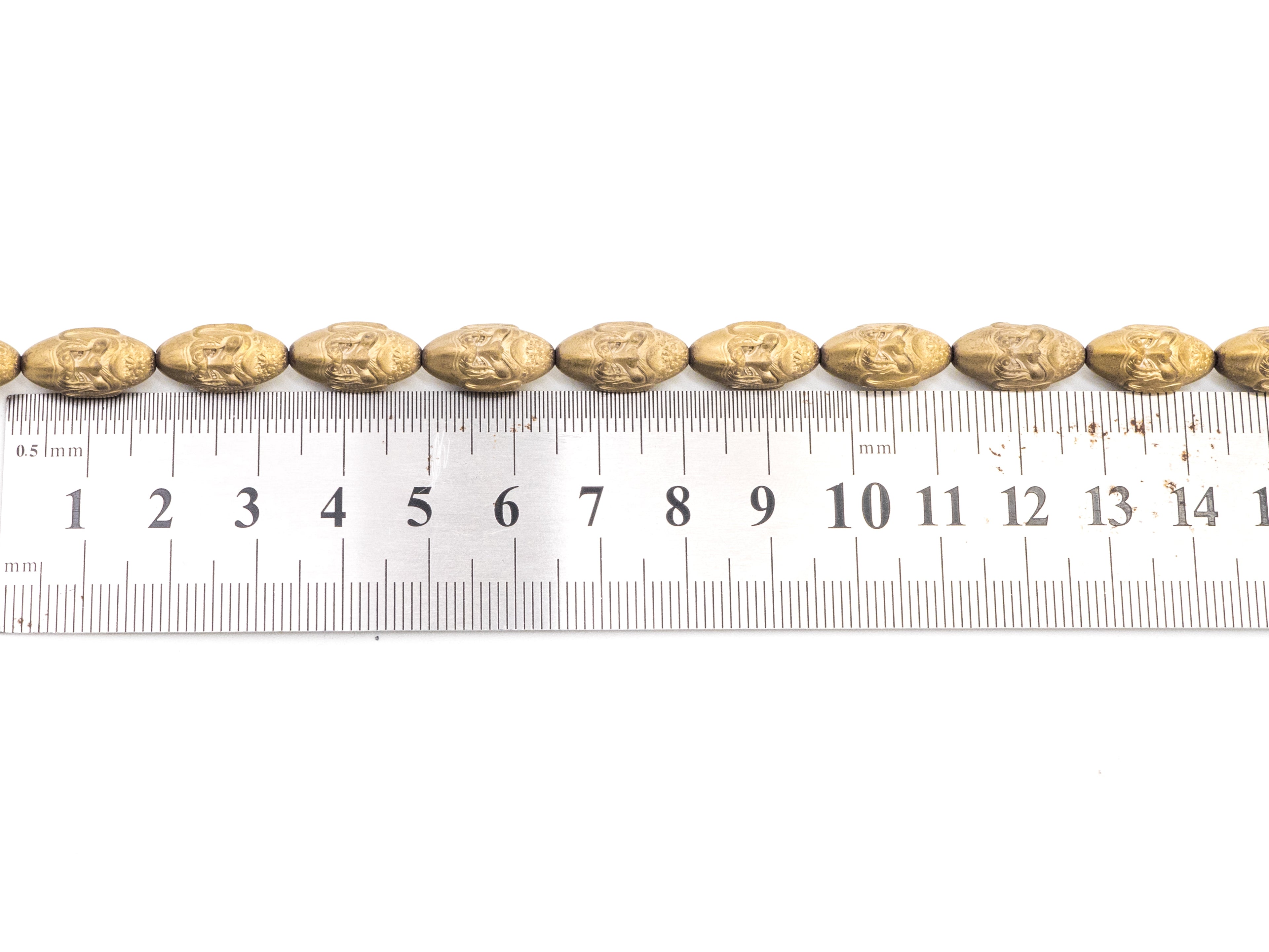 Natural Hematite Matt Gold Long Oval Shaped Beads, Old Man Head Carved, Metallic Gold Gemstone Beads, 8x16mm,8'' Full Strand, Sku#W54