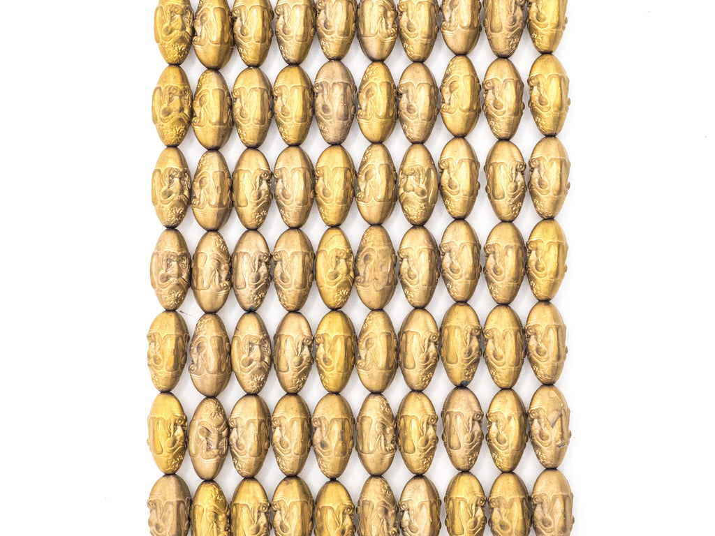 Natural Hematite Matt Gold Long Oval Shaped Beads, Old Man Head Carved, Metallic Gold Gemstone Beads, 8x16mm,8'' Full Strand, Sku#W54