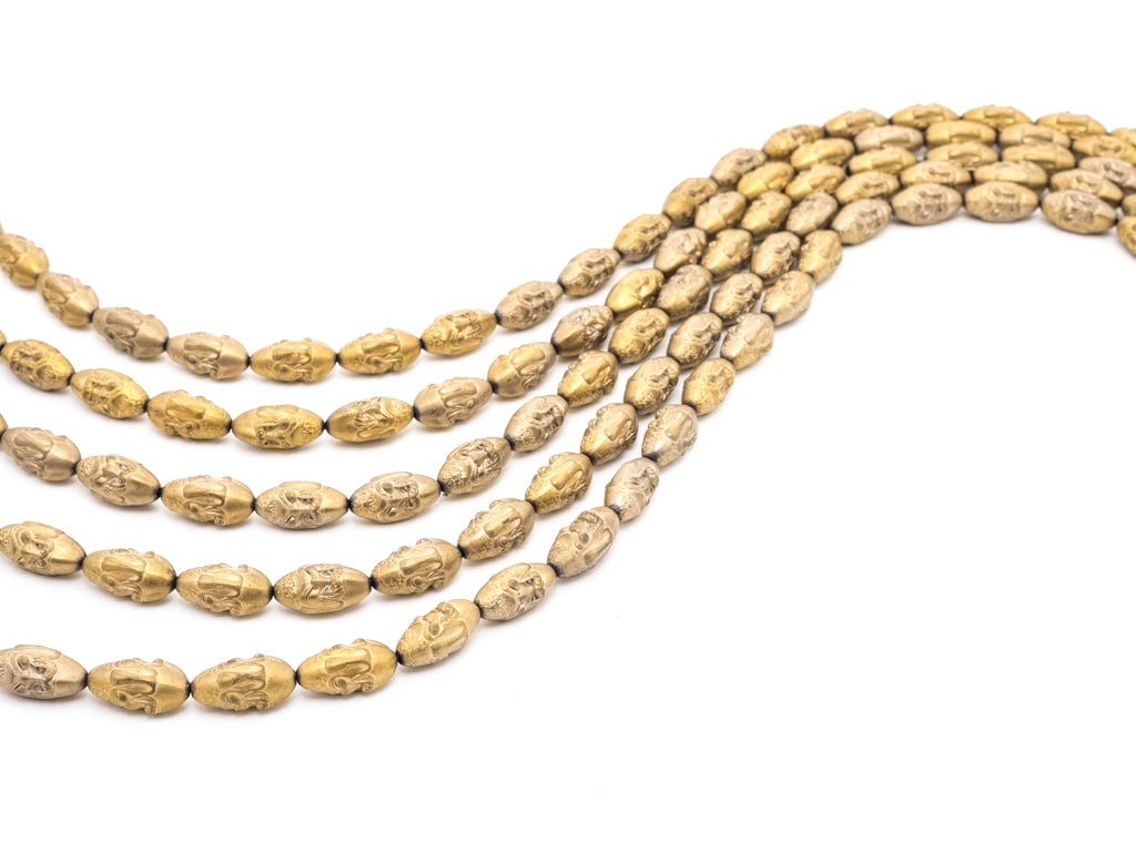 Natural Hematite Matt Gold Long Oval Shaped Beads, Old Man Head Carved, Metallic Gold Gemstone Beads, 8x16mm,8'' Full Strand, Sku#W54