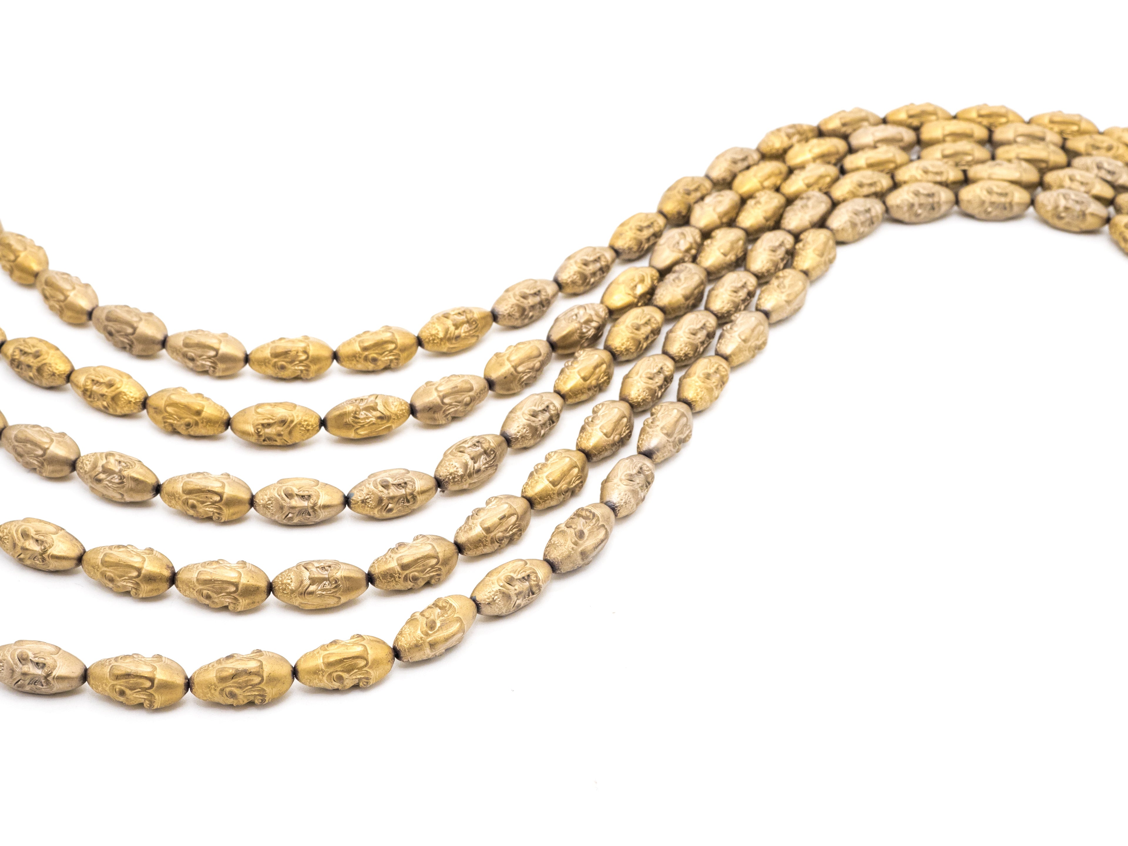 Natural Hematite Matt Gold Long Oval Shaped Beads, Old Man Head Carved, Metallic Gold Gemstone Beads, 8x16mm,8'' Full Strand, Sku#W54
