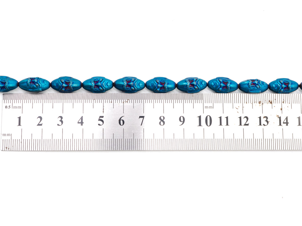 Natural Hematite Matt Blue Long Oval Beads, Old Man Head Carved, Oval Metallic Blue Gemstone Beads, 8x16mm,8'' Full Strand, Sku#W59
