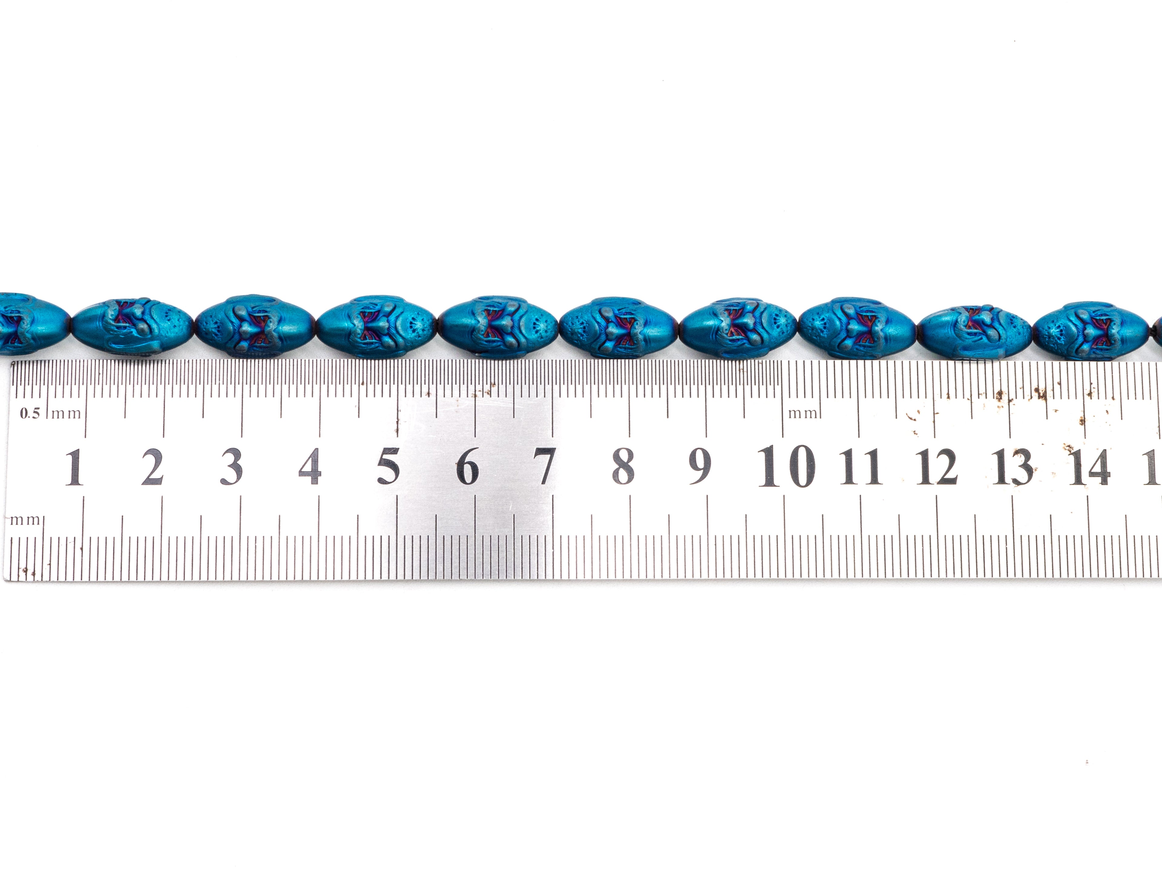 Natural Hematite Matt Blue Long Oval Beads, Old Man Head Carved, Oval Metallic Blue Gemstone Beads, 8x16mm,8'' Full Strand, Sku#W59