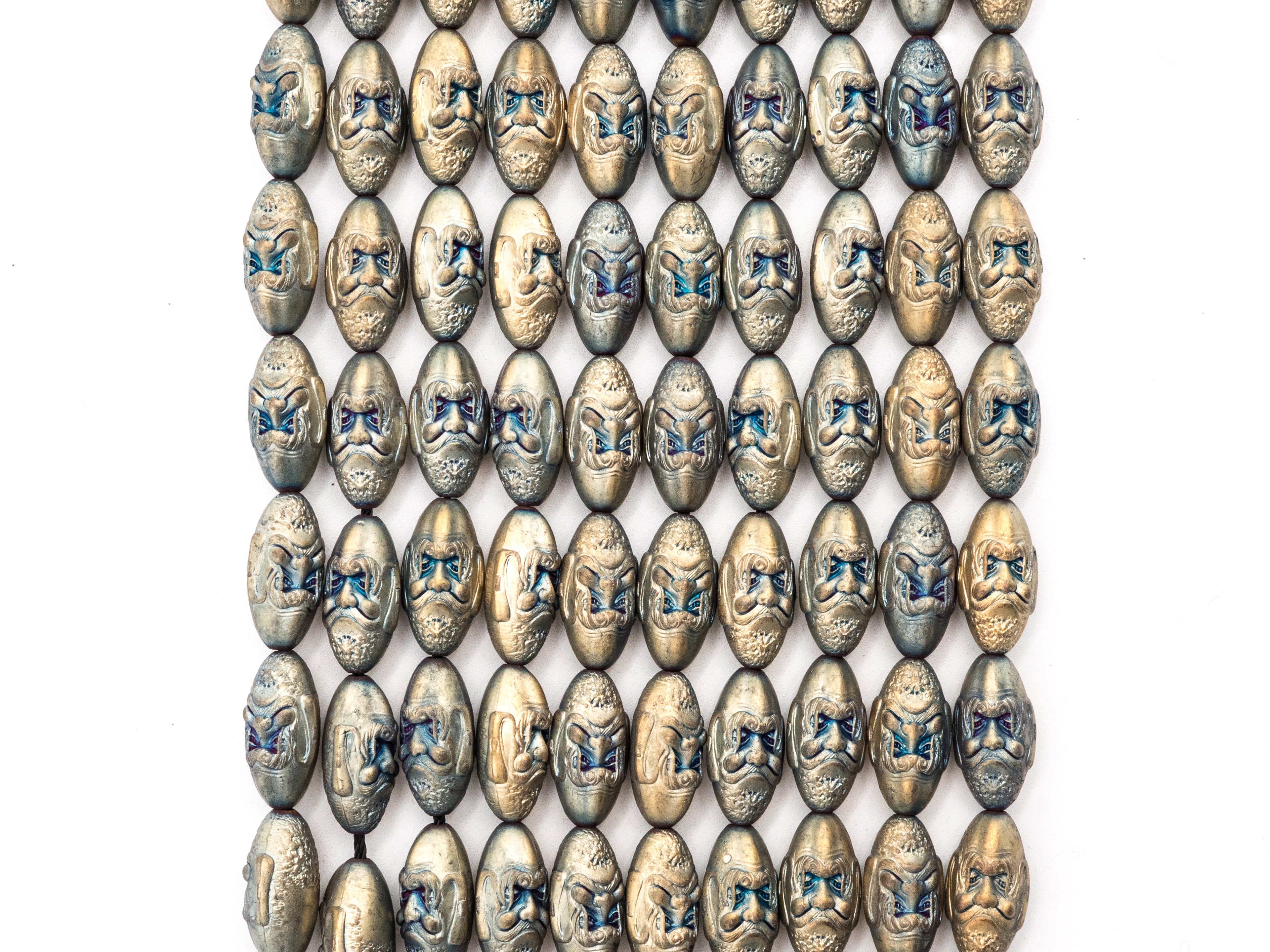 Natural Hematite Matt Light Blue Long Oval Beads,Old Man Head Carved, Oval Metallic Gemstone Beads 8x16mm , 8'' Full Strand, Sku#W57