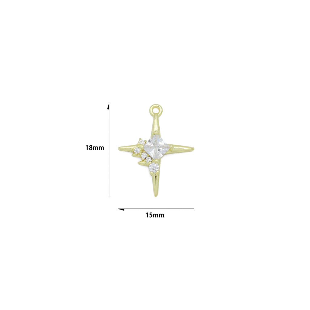 Gold Silver Clear CZ North Star Charm, Sku#A193