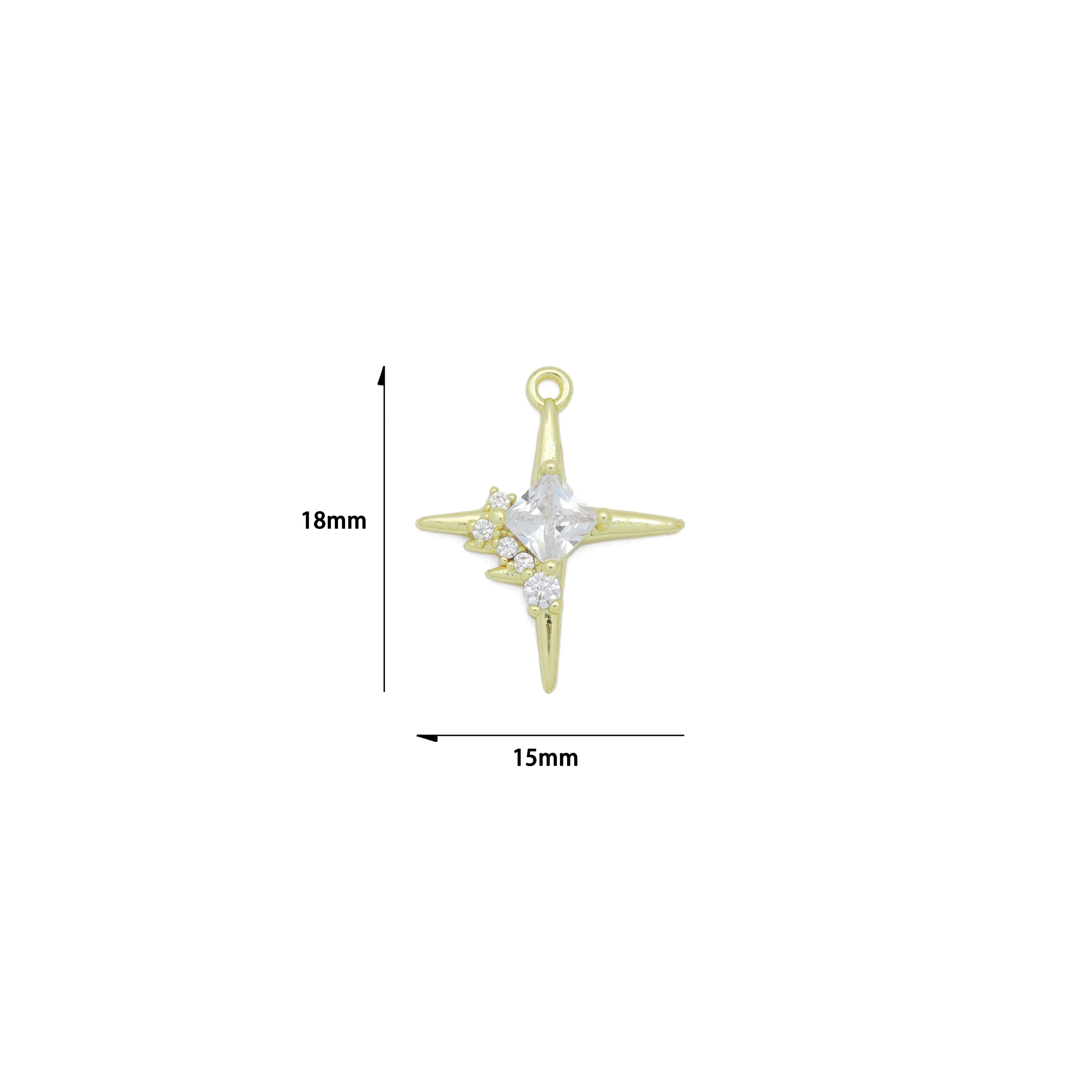 Gold Silver Clear CZ North Star Charm, Sku#A193