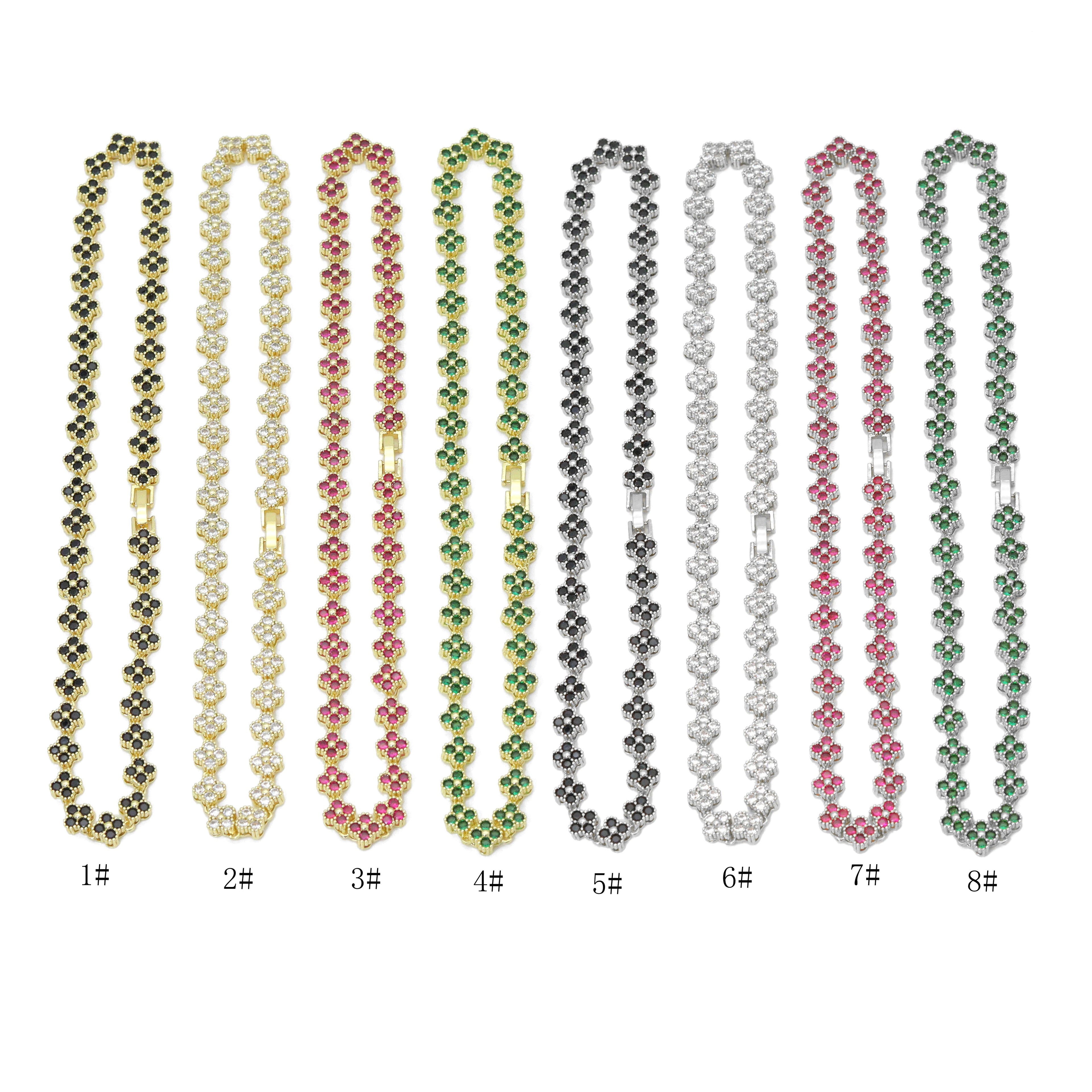 Clear Pink Black CZ Clover Flower Adjustable Necklace, Sku#A229