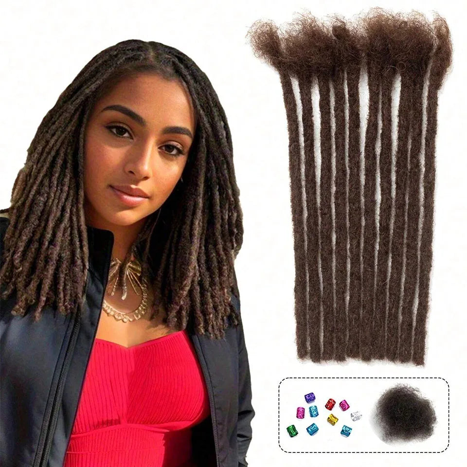 Extensions de Dreadlocks 100 % Cheveux Humains Naturels | Locks Remy Colorées de 8-14 Pouces (20/40/60 Mèches, Épaisseur 0,6 cm)