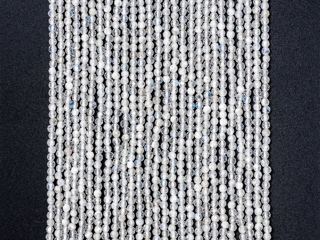 Quality Natural Moonstone Round Faceted beads, 2mm/3mm/4mm Small Sparkly White Gemstone Beads, White Moonstone, 15.5inch strand, SKU#U214