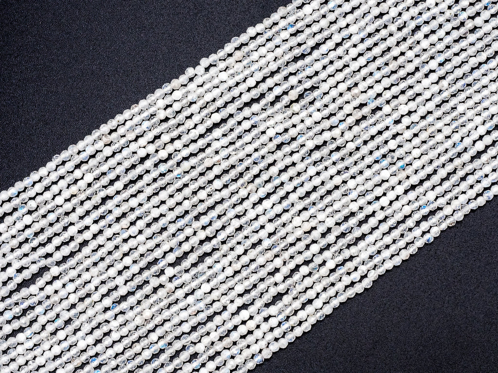 Quality Natural Moonstone Round Faceted beads, 2mm/3mm/4mm Small Sparkly White Gemstone Beads, White Moonstone, 15.5inch strand, SKU#U214
