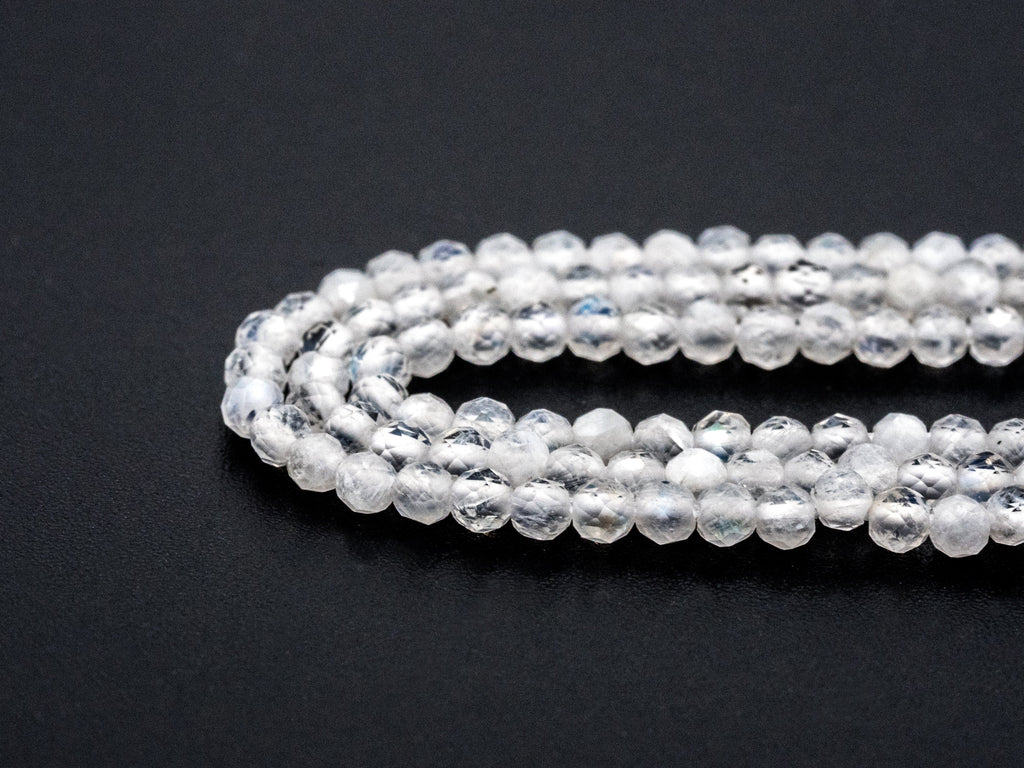 Quality Natural Moonstone Round Faceted beads, 2mm/3mm/4mm Small Sparkly White Gemstone Beads, White Moonstone, 15.5inch strand, SKU#U214