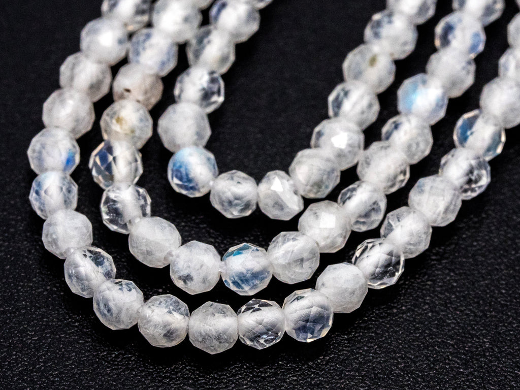 Quality Natural Moonstone Round Faceted beads, 2mm/3mm/4mm Small Sparkly White Gemstone Beads, White Moonstone, 15.5inch strand, SKU#U214