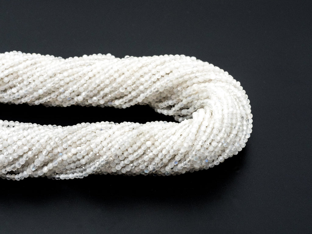 Quality Natural Moonstone Round Faceted beads, 2mm/3mm/4mm Small Sparkly White Gemstone Beads, White Moonstone, 15.5inch strand, SKU#U214