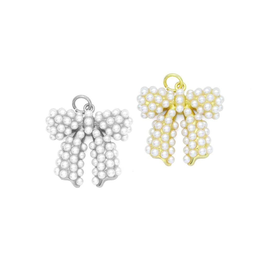 White Pearl Gold Bow Shape Charm Pendant, Sku#A457
