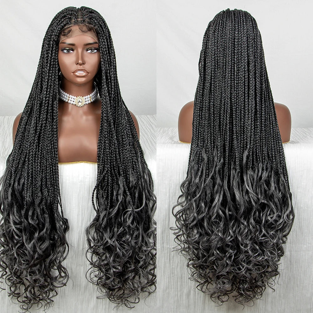 Perrue tressée Water Wave 36" | Dentelle frontale | Cheveux de bébé | Longues tresses