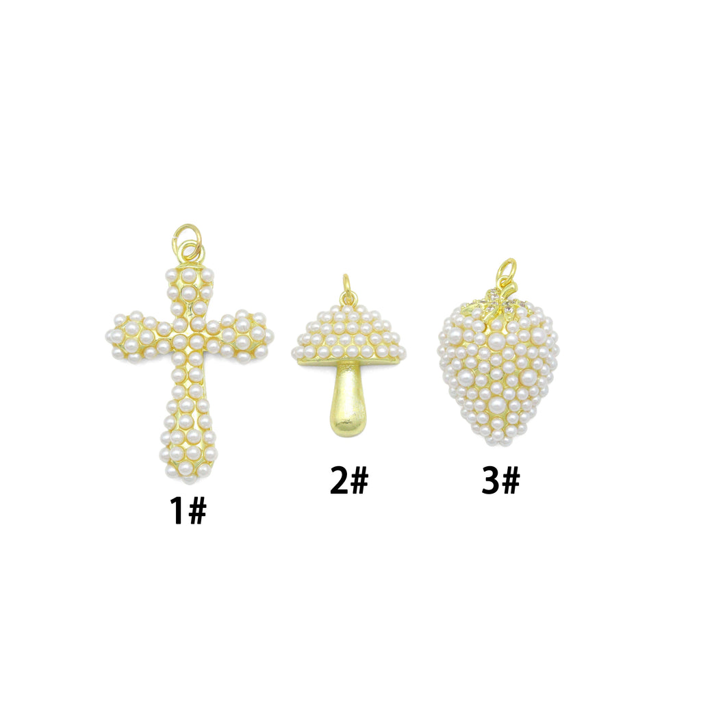 White Pearl Cross Mushroom charm, Sku#A500