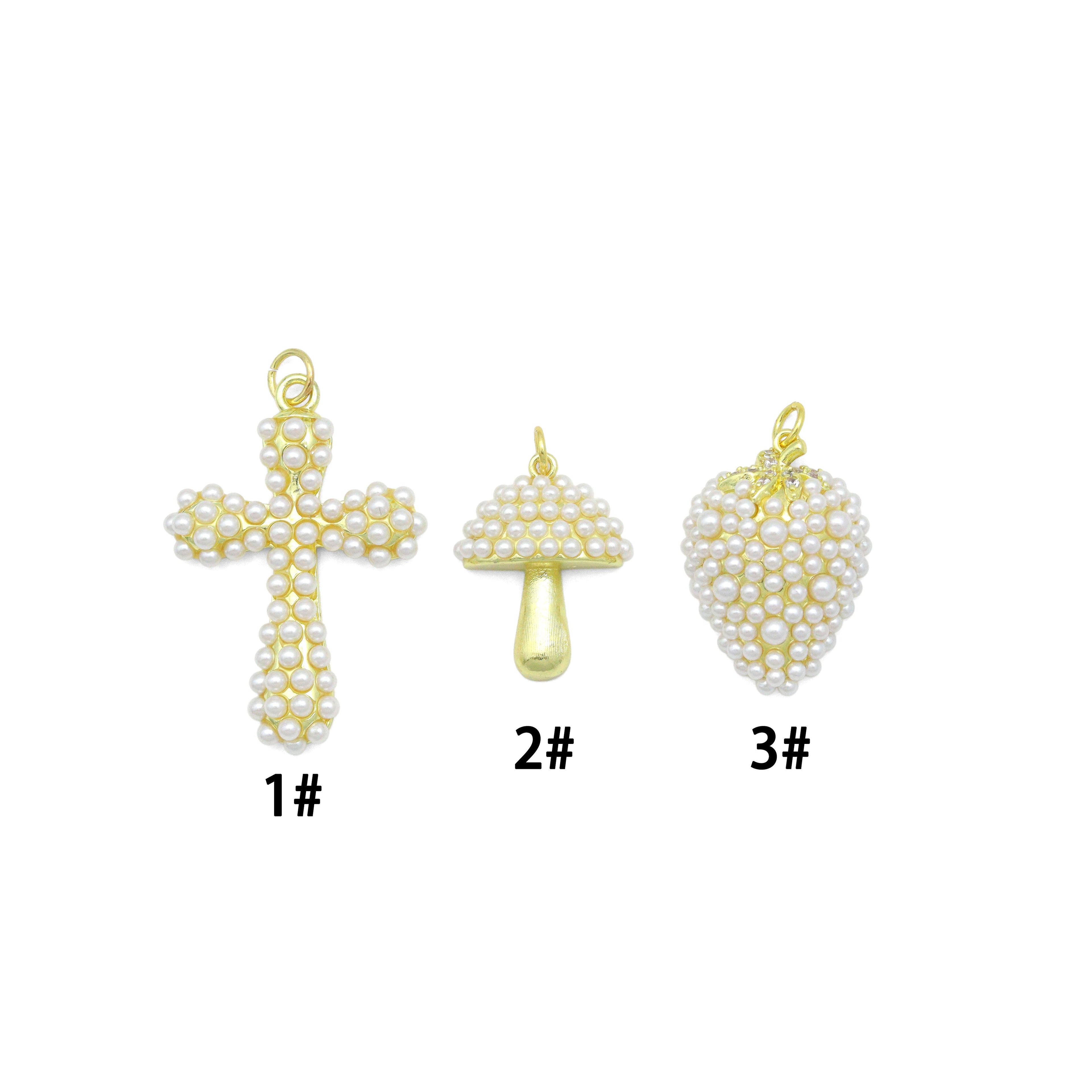 White Pearl Cross Mushroom charm, Sku#A500