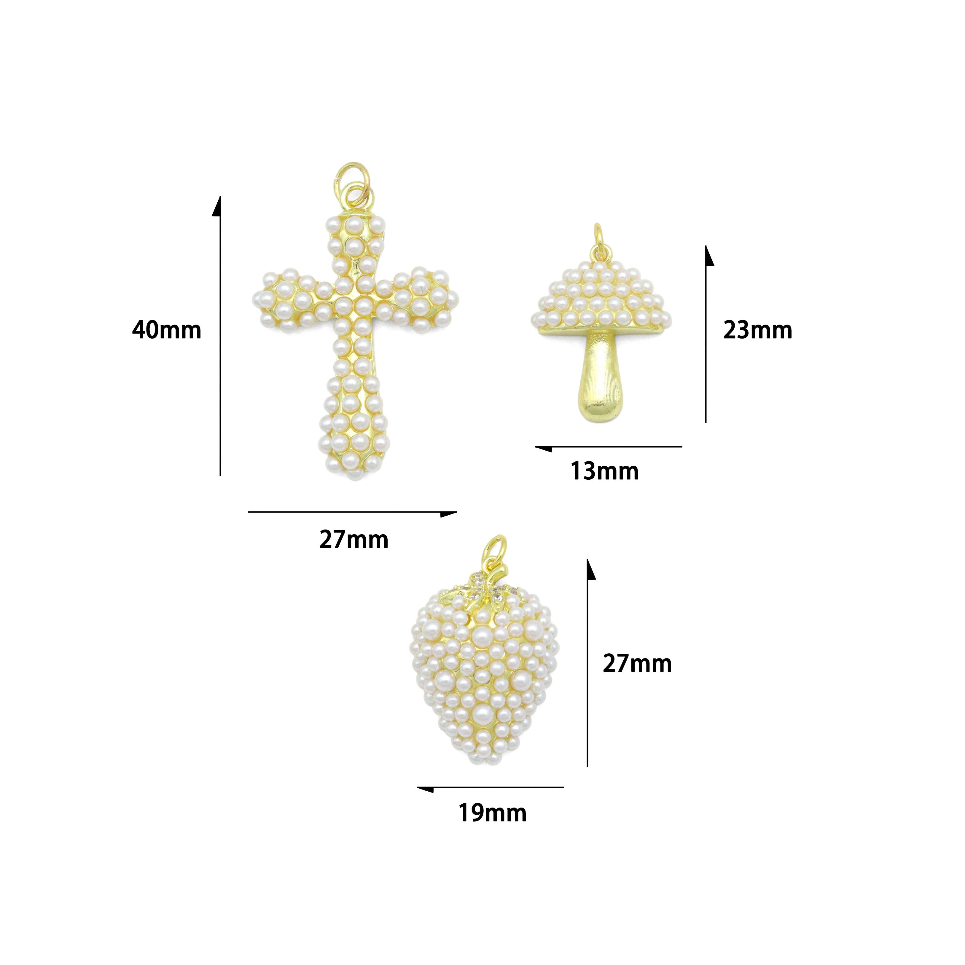 White Pearl Cross Mushroom charm, Sku#A500