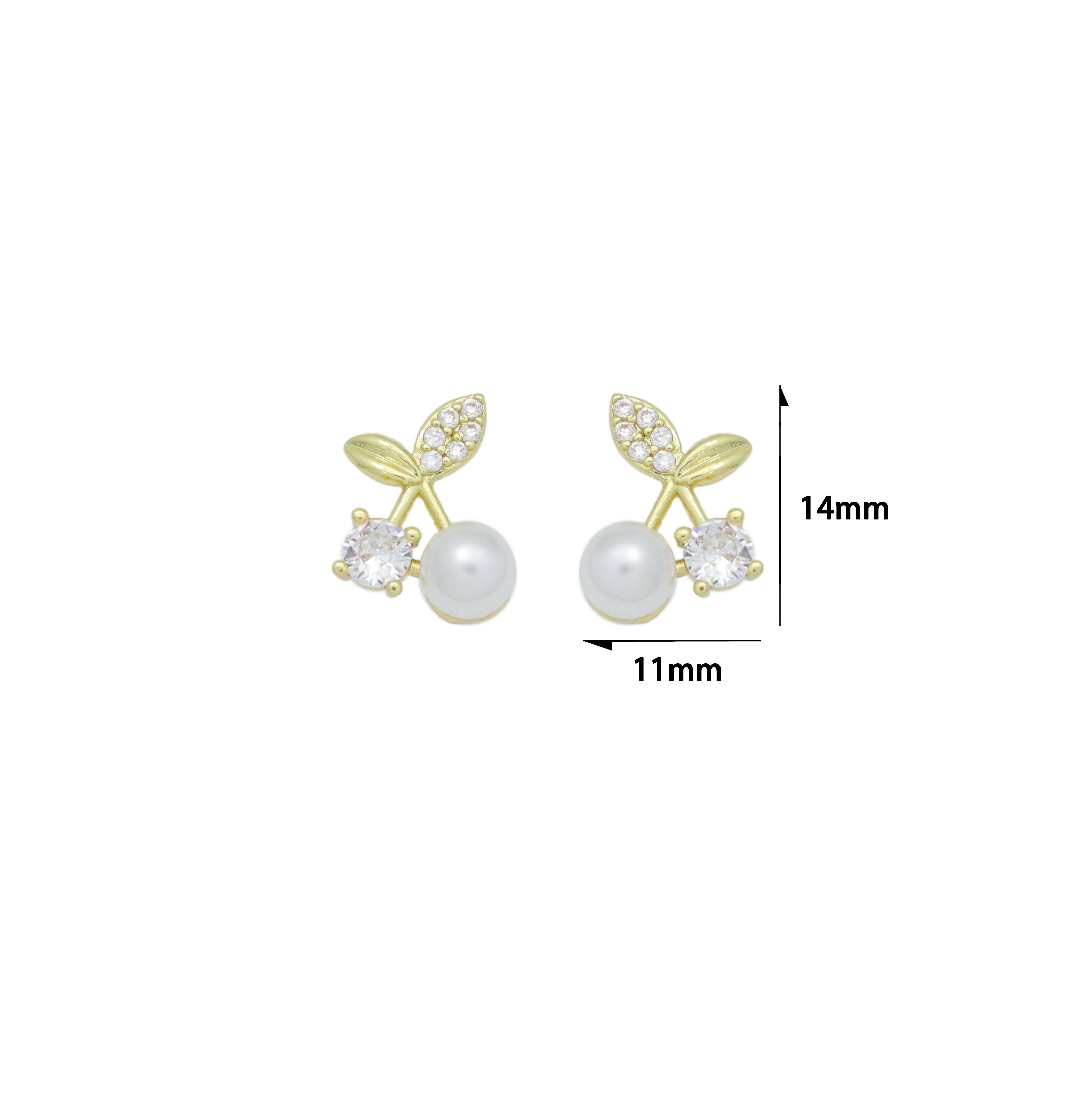 Clear CZ White Pearl Cherry Stud Earrings, Sku#A501