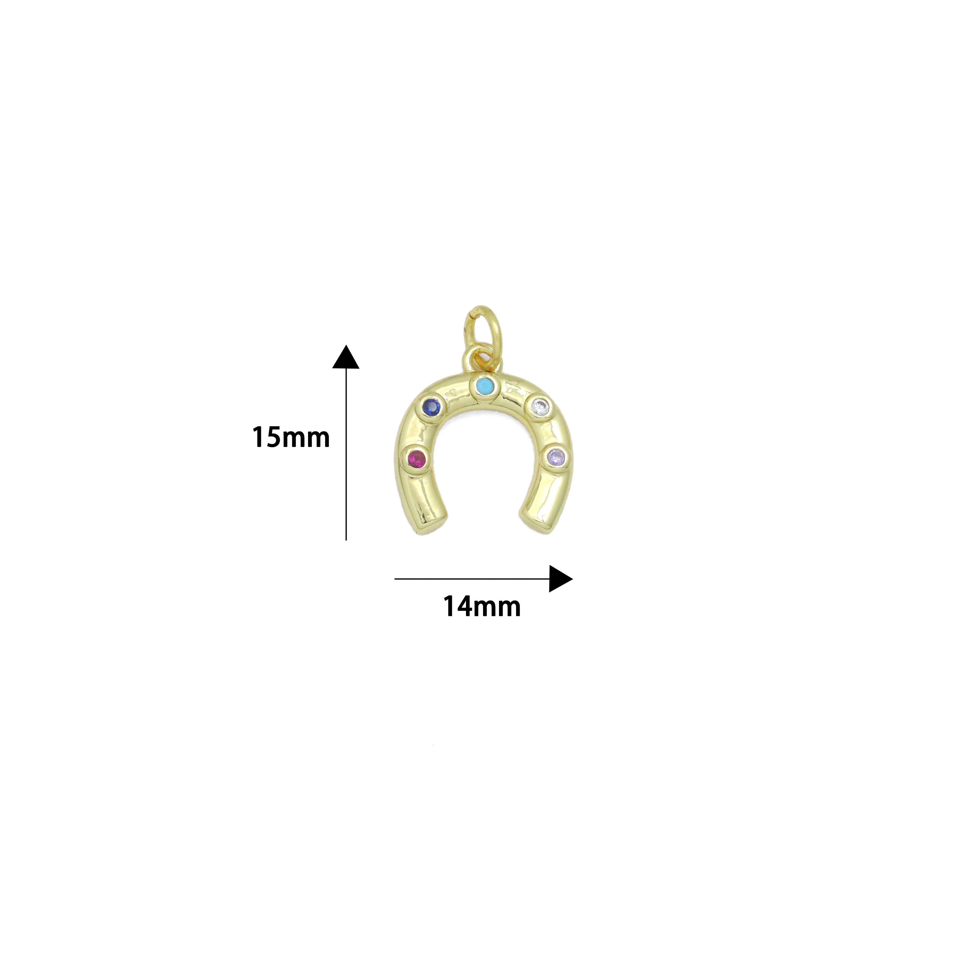 Colorful CZ Gold Silver U horseshoe Shape Pendant charm, Sku#A512