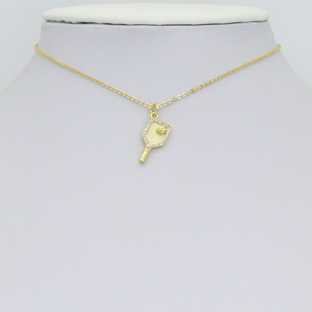 Clear CZ Gold Silver Pickleball Paddle Charm-sports pendant charms, sku#A517