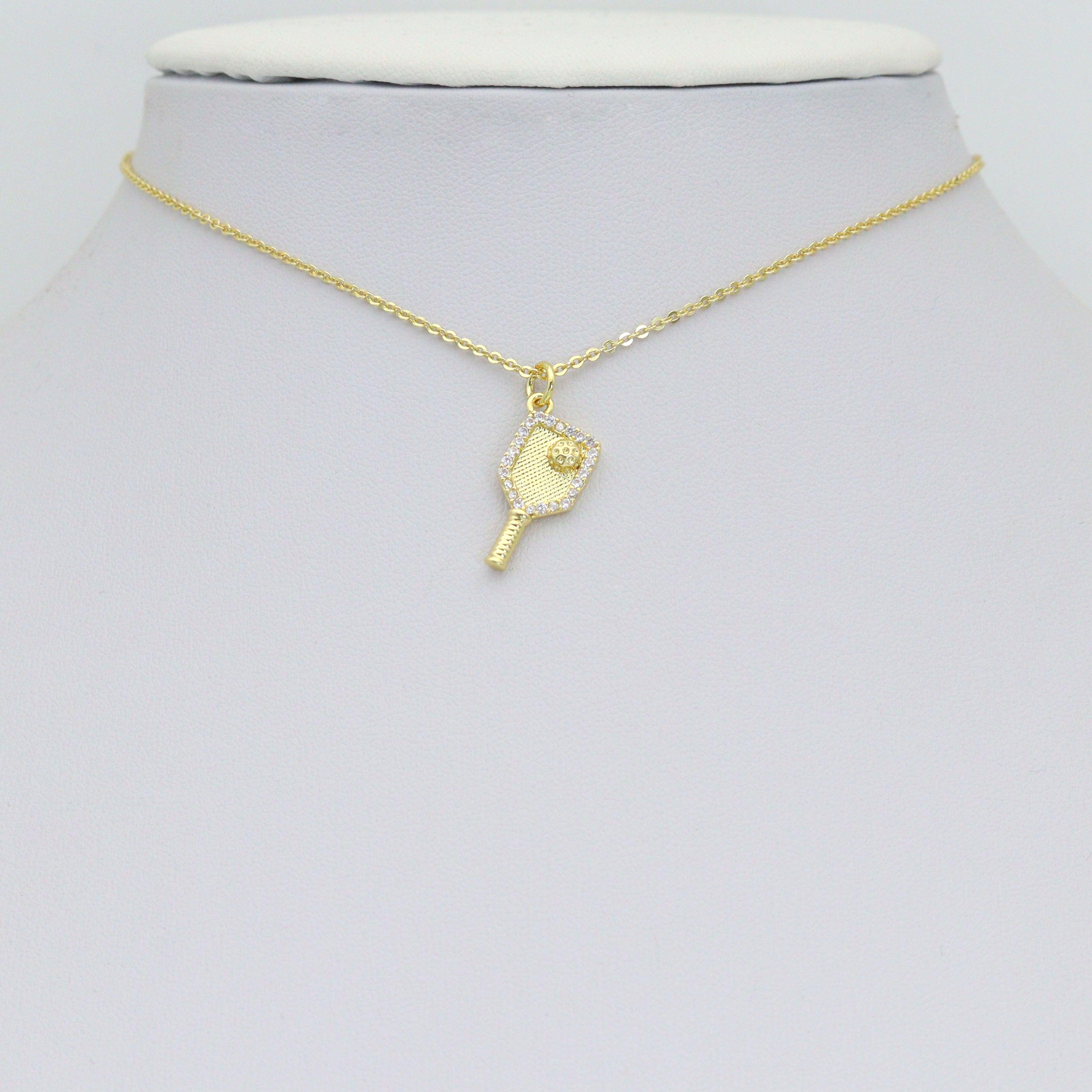 Clear CZ Gold Silver Pickleball Paddle Charm-sports pendant charms, sku#A517