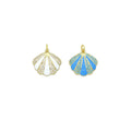 White Blue Enamel  CZ Clam Shell Charm Pendant, Sku#A515
