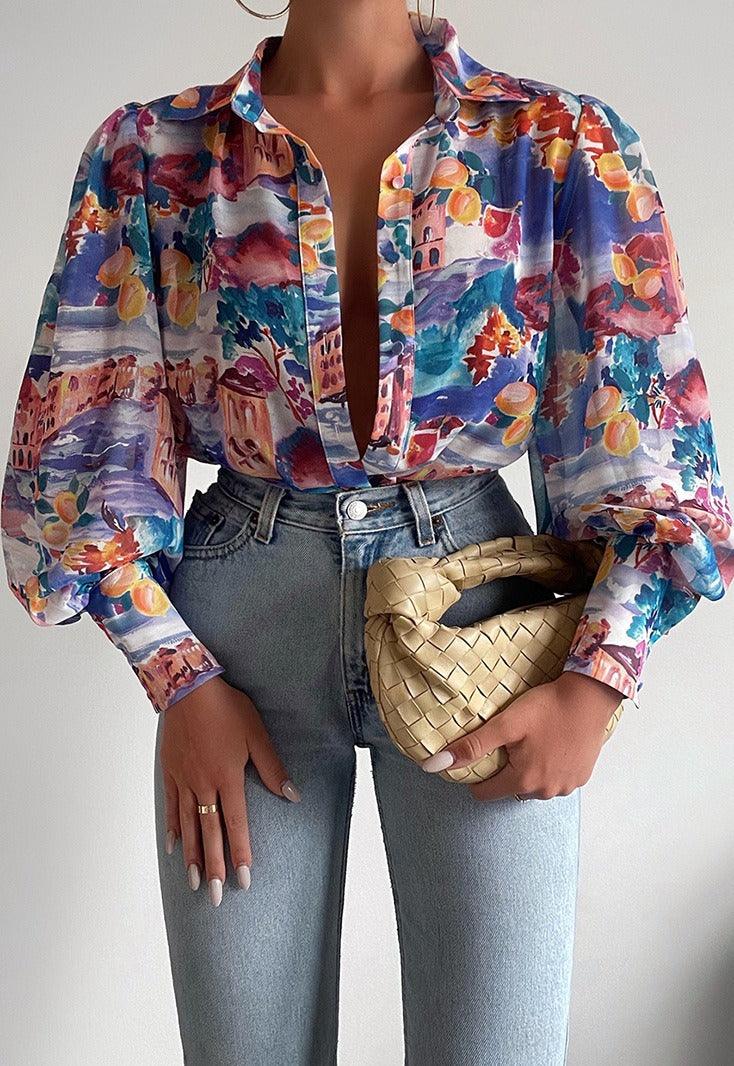 Haut décontracté à manches longues et à simple boutonnage | Mode cow-girl colorée pour tous les jours