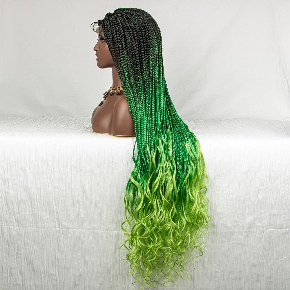 Perrue tressée Water Wave 36" | Dentelle frontale | Cheveux de bébé | Longues tresses