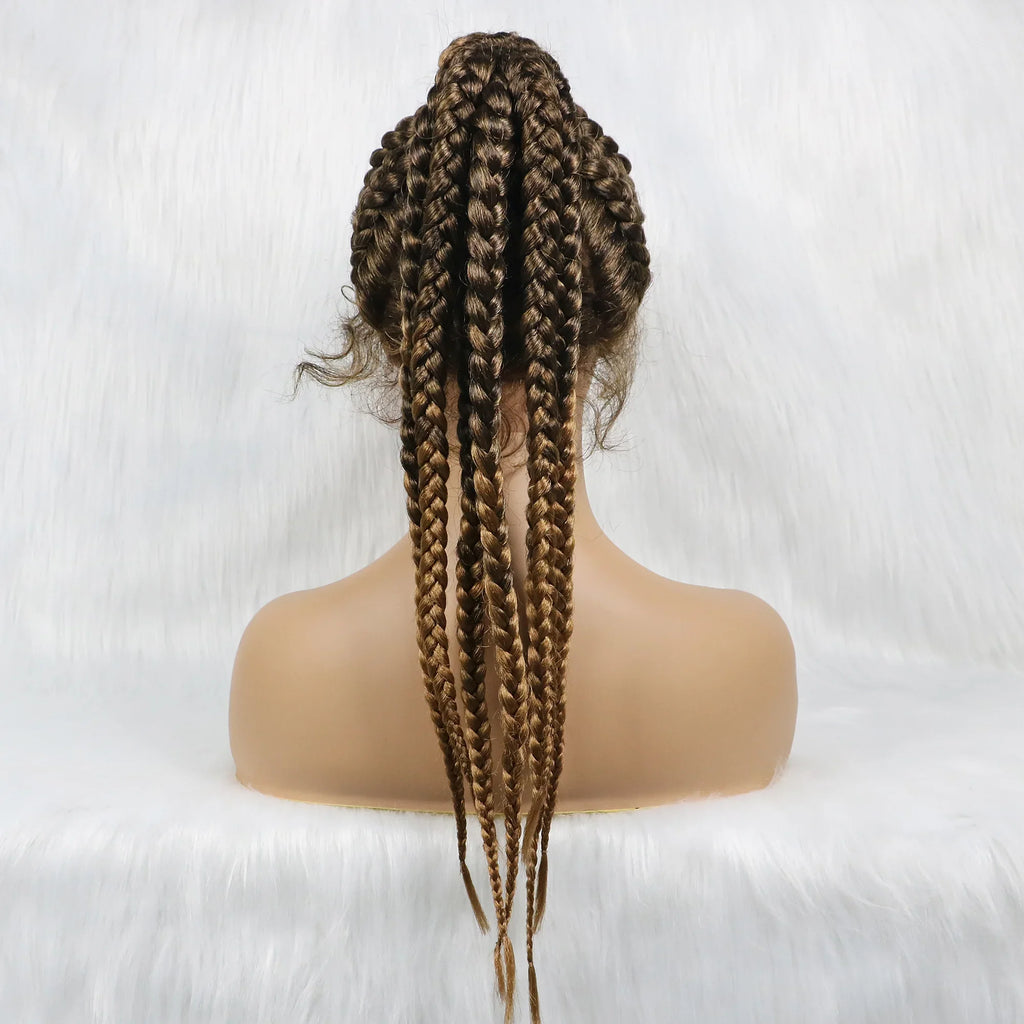 24" Box Braids 360 Lace Front Wig | Ponytail Style | Baby Hair | Synthetic African Braiding Hair