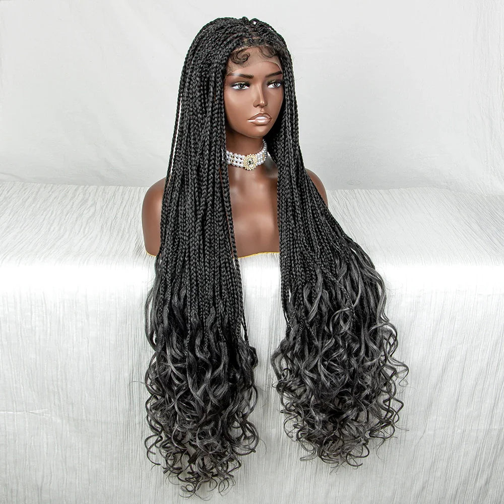 Perrue tressée Water Wave 36" | Dentelle frontale | Cheveux de bébé | Longues tresses