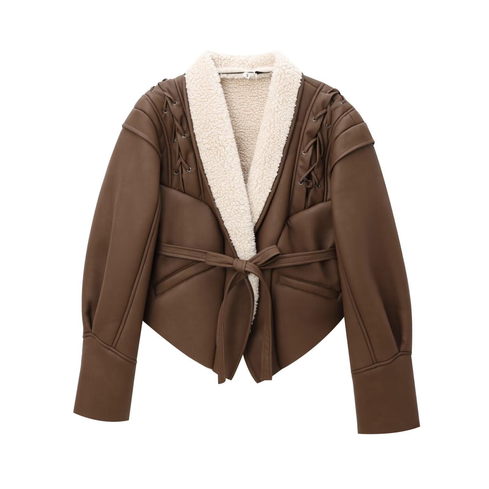 Veste Chic en Daim Marron pour Femme - Veste en Cuir Chocolat Élégante pour Femme