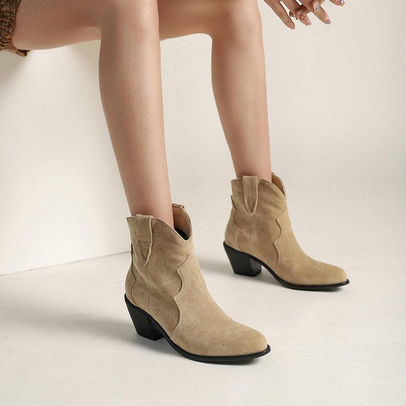 Bottines en suède style cowgirl chic – Bottes de cowgirl élégantes à talons hauts pour femme